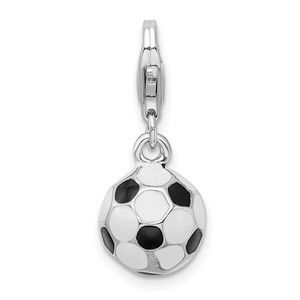 925 Sterling Silver 3-D Enameled Small Soccer Ball Bracelet Charm Lobster Clasp